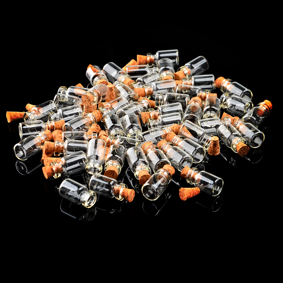 Mini botella de cristal transparente, frascos de vidrio vacío jarras con tapón de corcho, para bodas, 50 Uds./100 Uds., 0,5 ml
