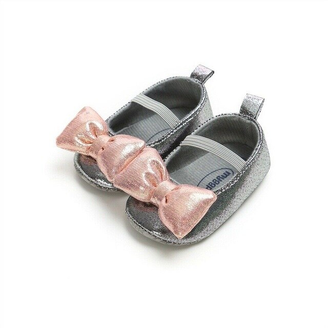 Baby Meisje Prinses Schoenen Soft Sole Crib Lederen Schoenen Kid Peuter Wedding Party Grote Strik Eerste Wandelaars Prewalker 0-18M: GRAY / 13-18 months