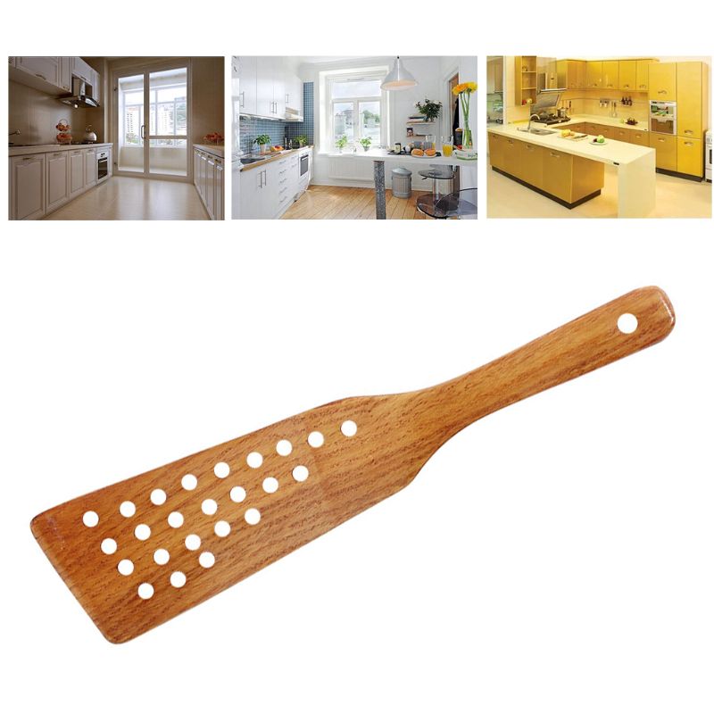 Wooden Spatula Non-stick 24 Hole Handcrafted Cooking Curved Spatula Natural Eco Premium Healthy Kitchen Cooking