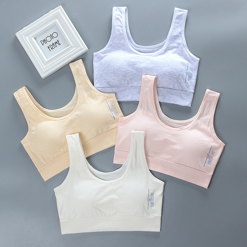 Girls bra vest cotton underwear middle school students 10-16 years old tube top sling sports bra 10 to 18 years old: Random 1 color