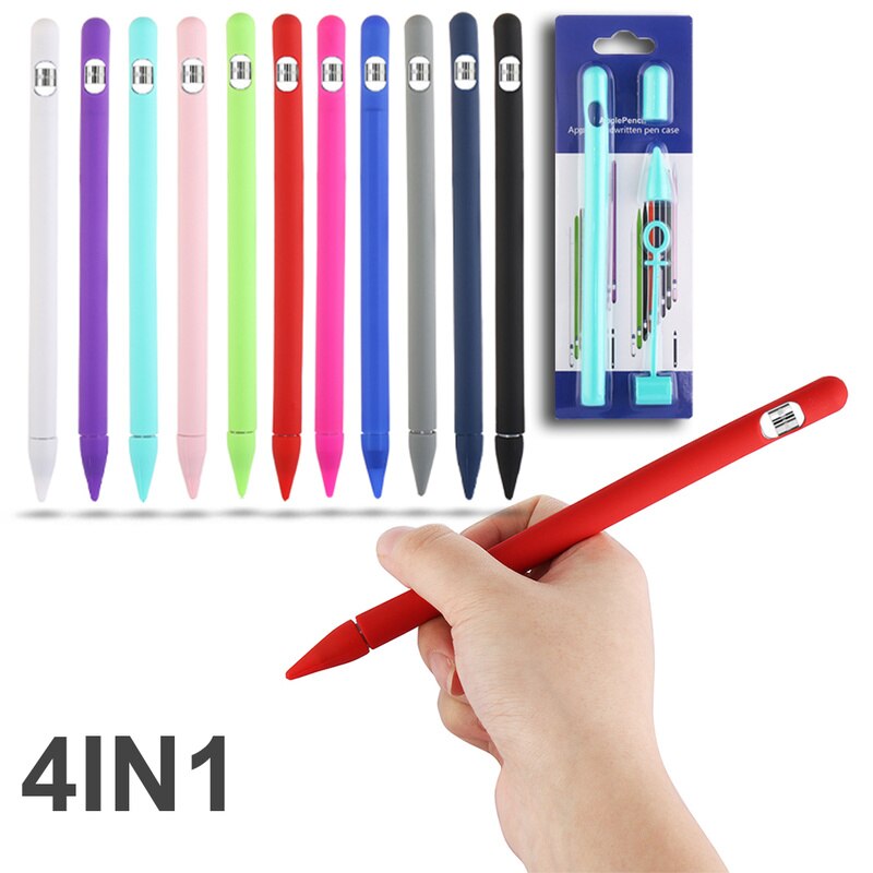 4 em 1 caso de silicone para apple pencil stylus caneta titular manga capa de bolso da pele acessórios para ipad lápis toque macio aperto boné