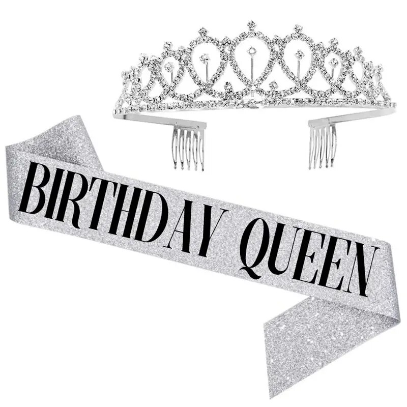 Bling Rhinestone Crystal Crown Tiara Birthday Anniversary Decoration Happy 18 21 30 40 50th Birthday Satin Sash Party Supplies: Yellow