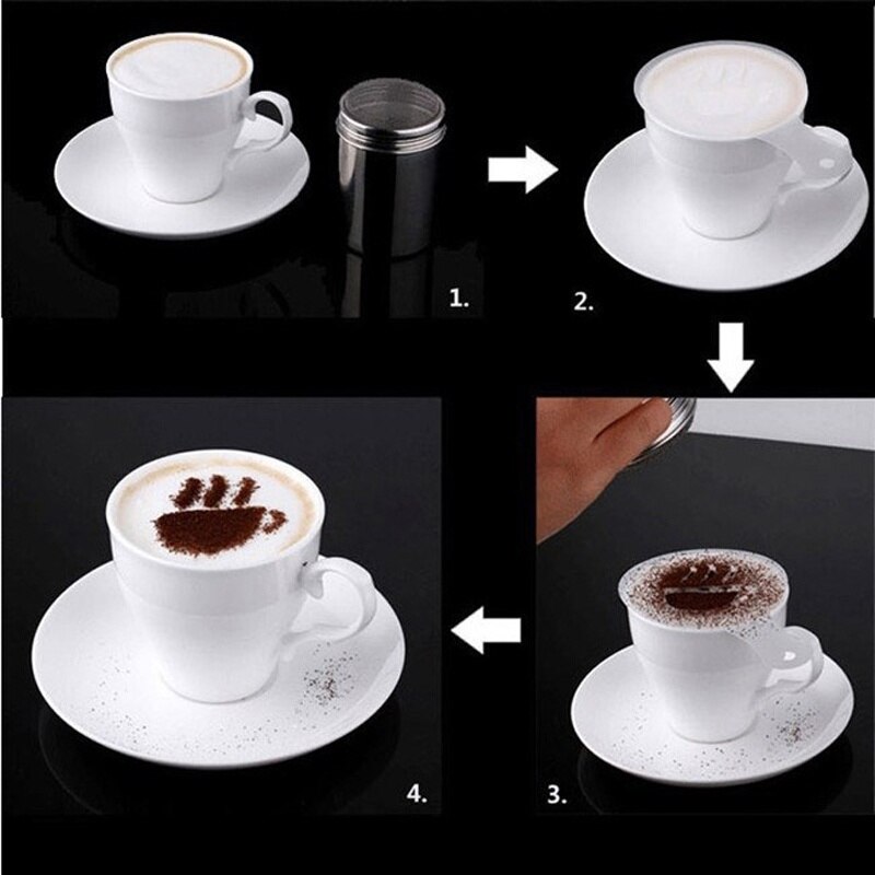 16Pcs/Set Cute Coffee Barista Stencils Template Strew Pad Duster Spray Kitchen Household Tools