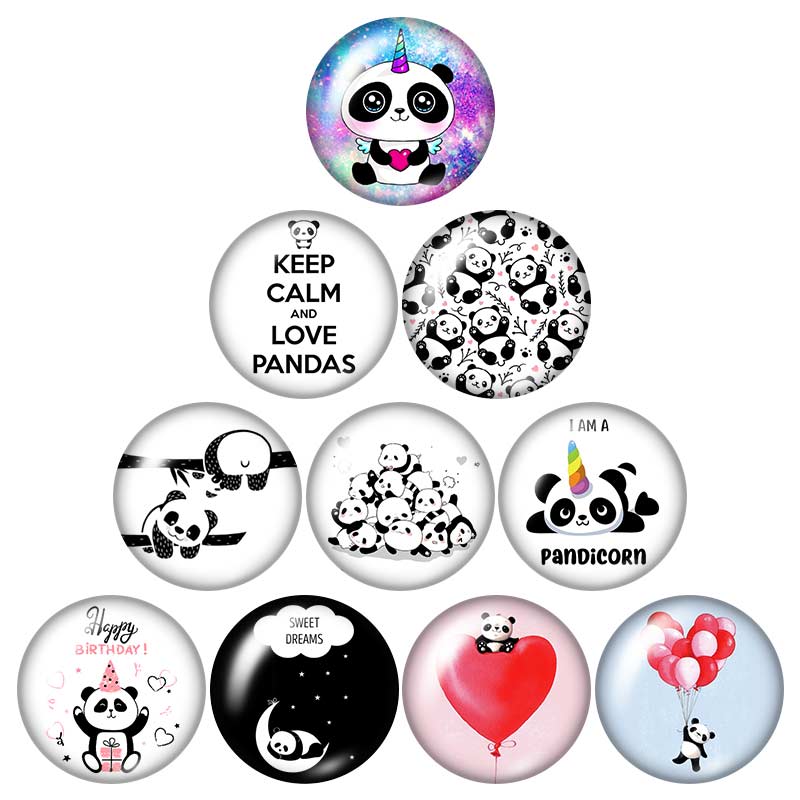 Lovely Panda 18mm snap buttons 10pcs mixed round photo glass cabochon style for snap button jewelry: DB1096