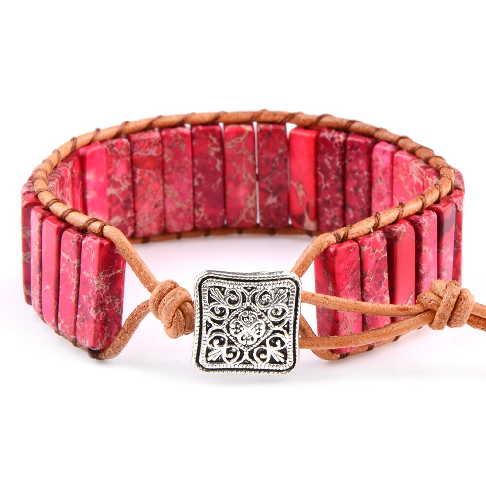 Chanfar Stijl Multicolor Natuurlijke Gem Lederen Tibetaanse Gypsy Kralen Verstelbare Armband Voor Mannen En Vrouwen: Crimson