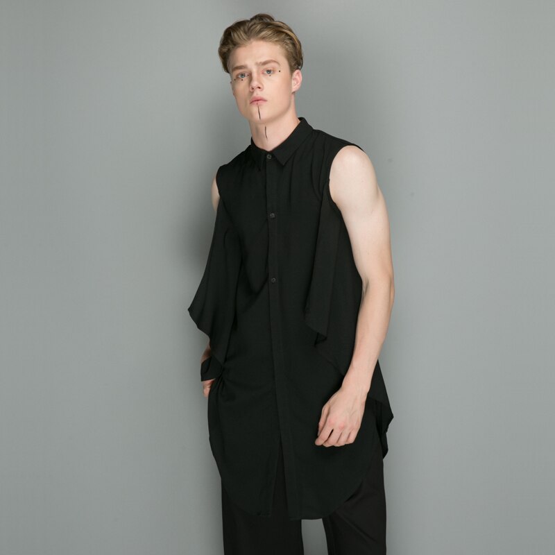 S-6XL men's clothing Hair Stylist GD Original Medium and long Sleeveless Shirt Coat plus size costumes