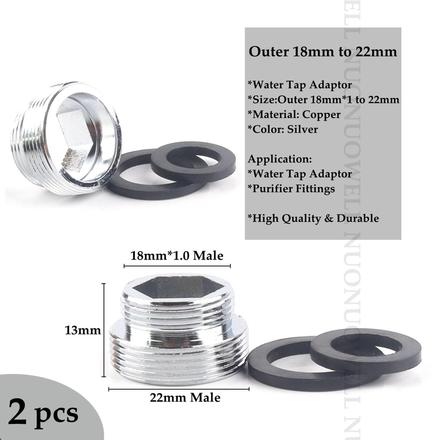 2pcs M22 Copper Kitchen Faucet Aerator Water Tap Adaptor Purifier Fittings Replacement Accessories Male Female Pipe Fittings: M18x1-M22