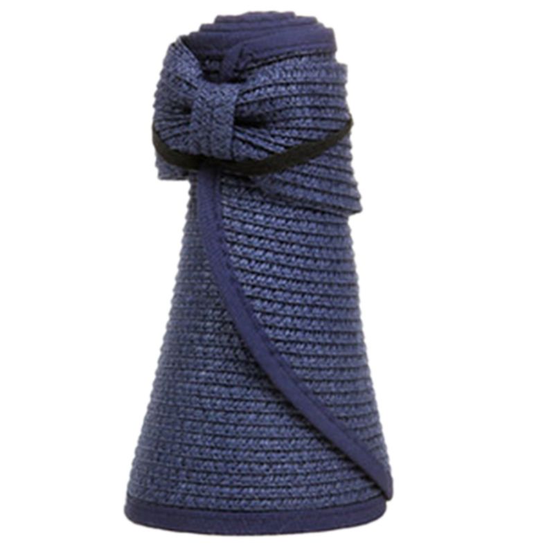 Dames zomer opvouwbare open stro zonnehoed strik achterkant verstelbaar ademend uv-bescherming brede rand strand zonneklep pet 8 kleuren: Marine
