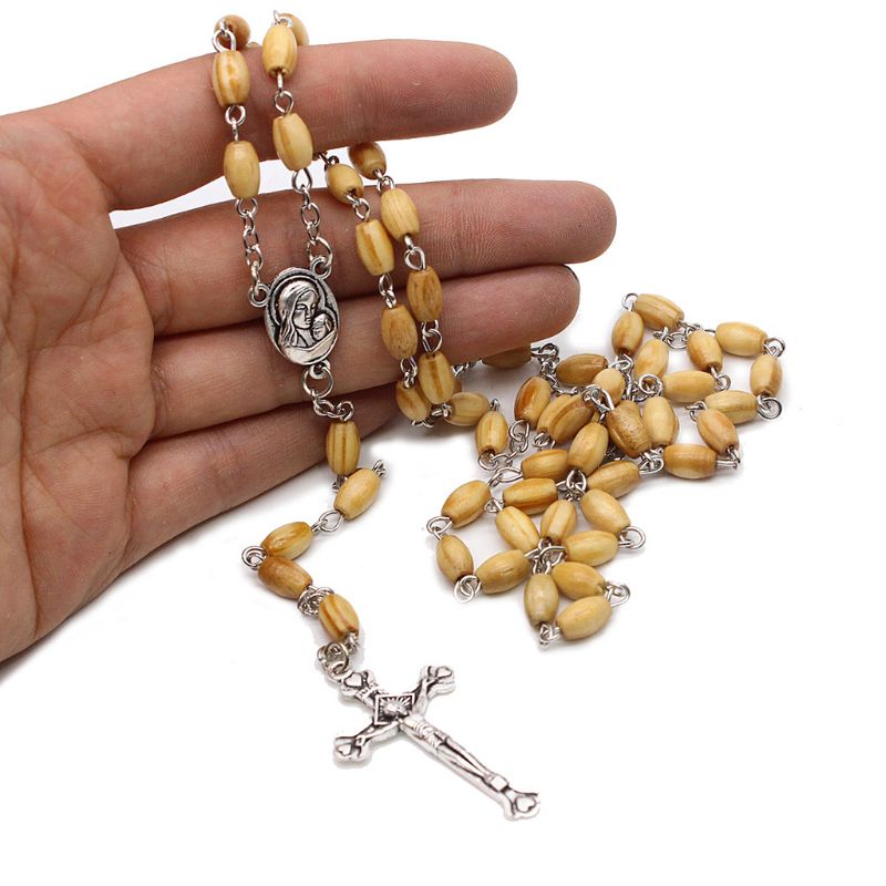 Handgemaakte ronde kralen katholieke rozenkrans kruis religieuze houten kralen ketting  qx2e