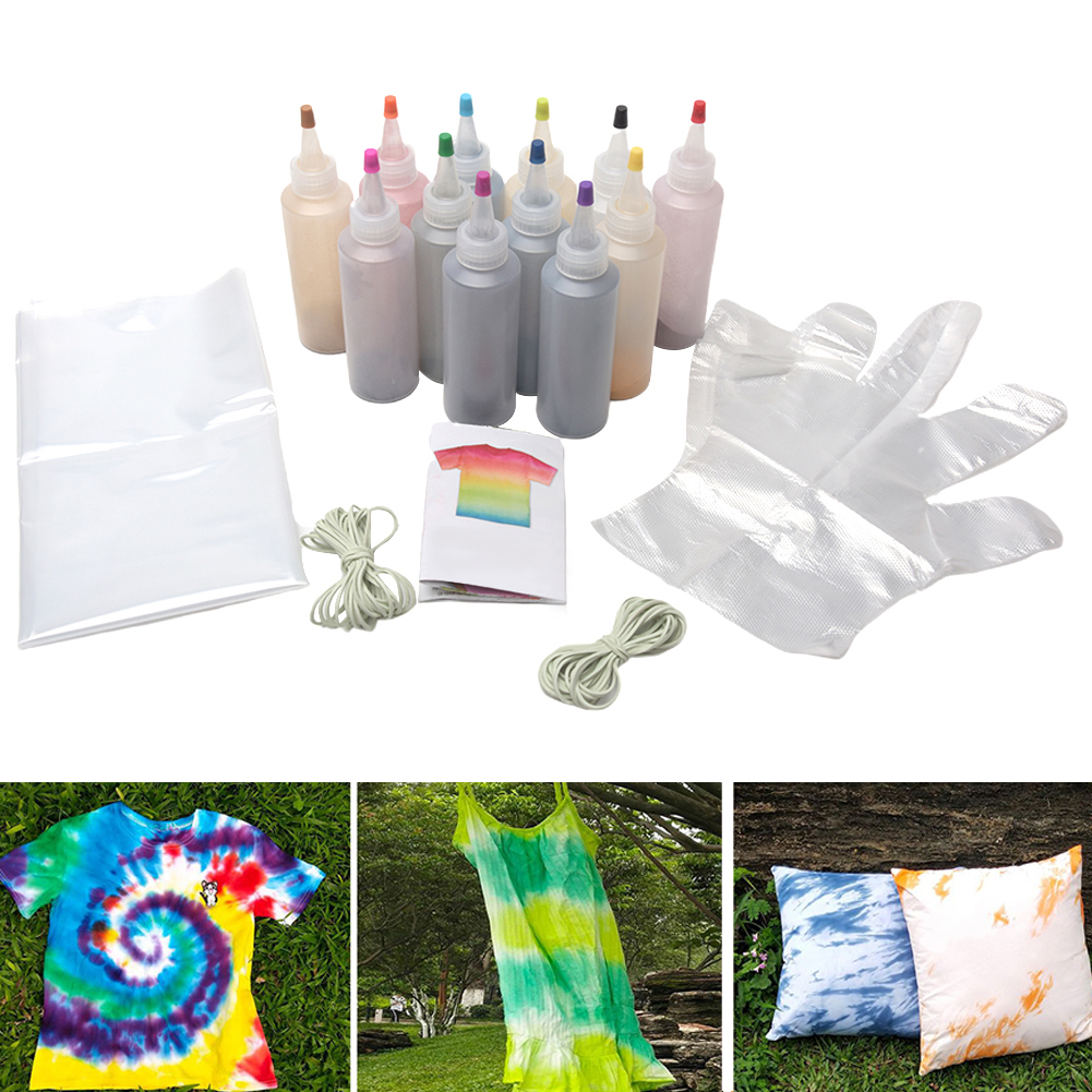 12pcs Tie Dye Kit Fabric DIY Textile Paints One Step Accessories Permanent Craft Clothing Graffiti Jacquard Non Toxic Colorful