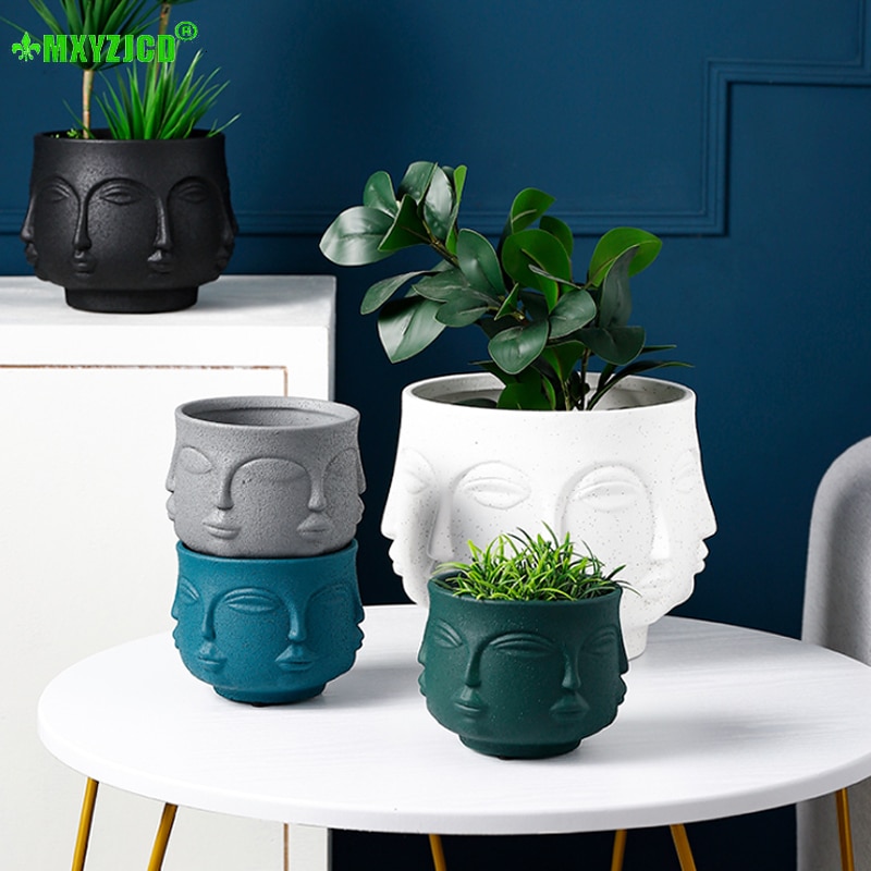 Eight-faced Human Face Ceramic Vase Figure Sculpture Crafts Desktop Flower Arrangement Container Head Portrait Home Decoration