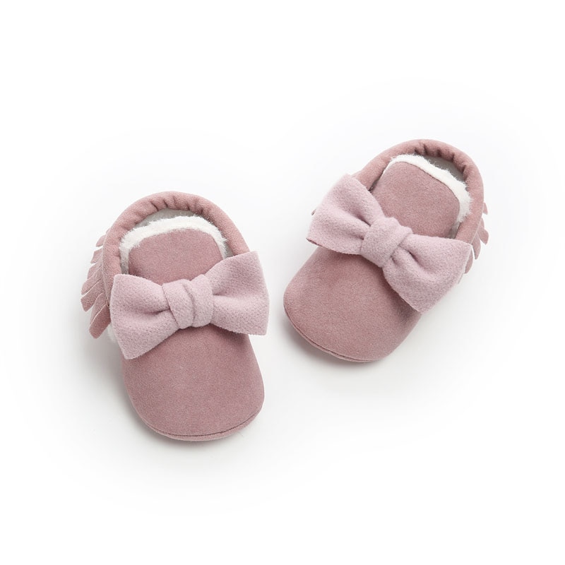 Wonbo söt rosett baby flickor vinter tossor spädbarn småbarn skor baby mockasiner första walkers