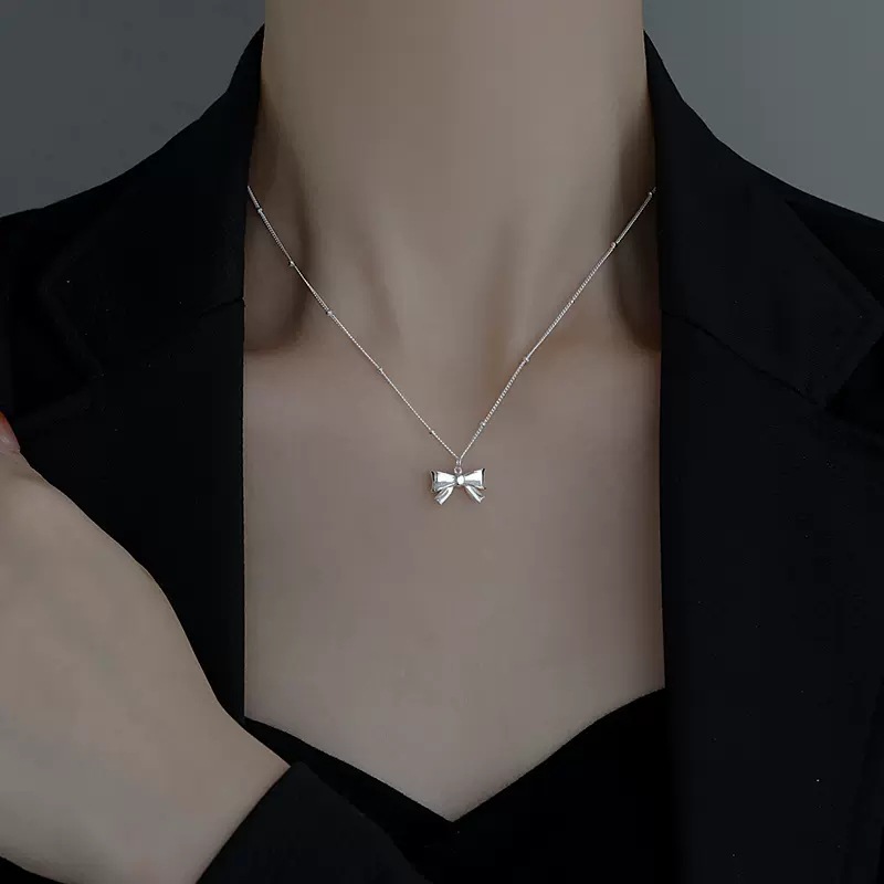 Collar con de nudo de lazo exquisito para mujer, Gargantilla versátil romántica, de joyería de boda para niña,