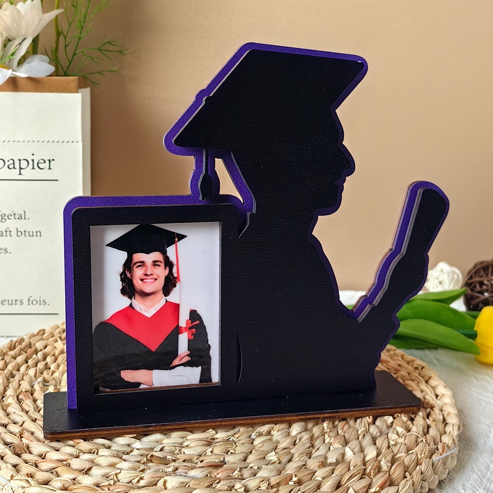 Vintage Graduation Theme Picture Frame Rustic Celebration Wooden Photo Frame Festival Handmade Picture Frame Stand