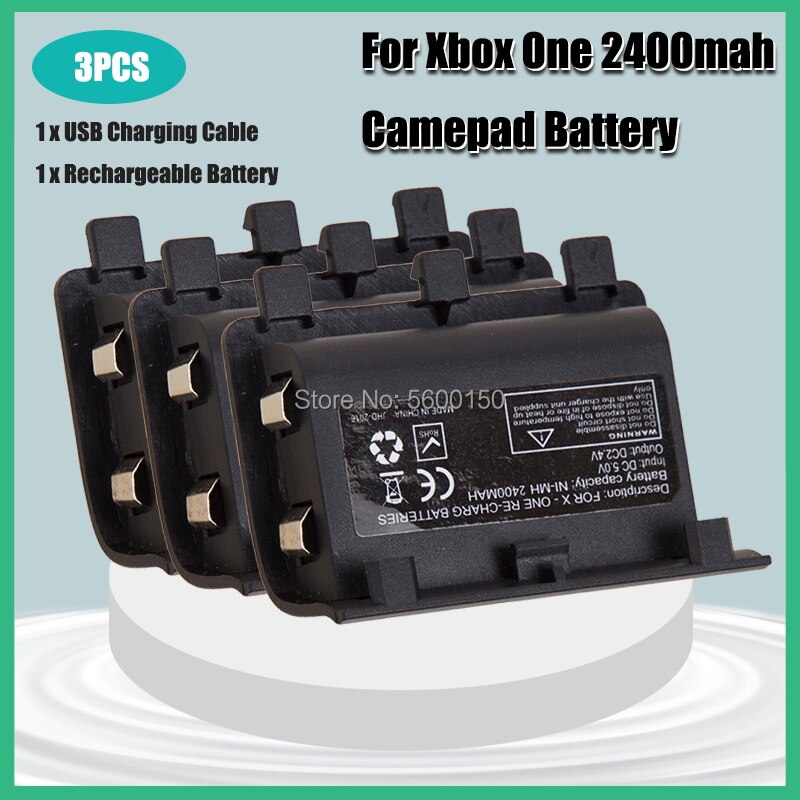2400mAh Ni-MH Rechargeable battery pack + USB Cable For XBOX ONE Controller Wireless Gamepad Replacement Batteries kits: 3PCS