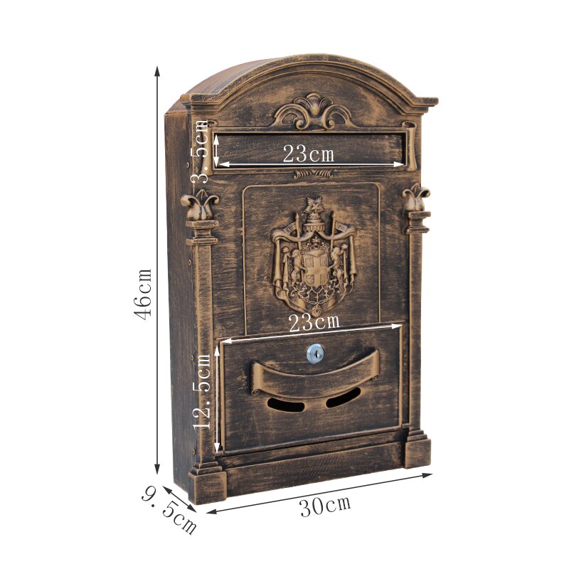 46*30 cm Retro Classic Villas Mailbox Plus Size Outdoor Lockable Wall-Mount Newspaper Boxes Secure Letterbox Garden Post Box F60: Default Title