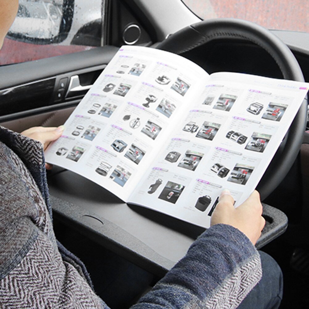 Car Steering Wheel Laptop Mini Table Board Mount Wheel Desk Tray ABS Plastic Laptop Eating Desk Car Travel Table