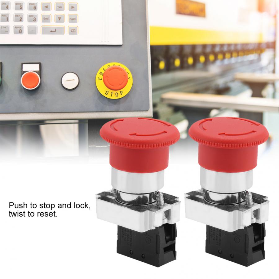 Wireless Switch 2PCS Red Sign Emergency Stop mushroom head push Switch Button 22MM XB5 Rotary Switch