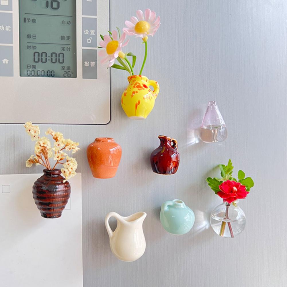 Vase à fleurs en céramique Mini Vase magnétique décor 3d plantes bouteille porte-fleurs réfrigérateur aimant ensemble pour la maison bureau cuisine décor