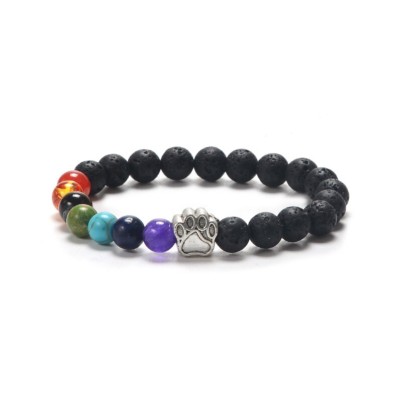 QIHE SCHMUCK Stein Perlen Armbänder Pfote Hund Drucken Charme Laca stein matt stein Multi farbe perlen Armbinde Hund Katze Pfote schmuck: lava stone