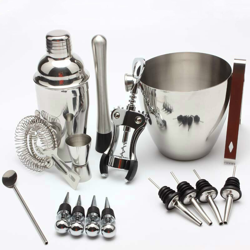Stainless steel bar bartender cocktail bartender 16-piece set ice bucket wine stopper ice jacket box family bar bartending tools