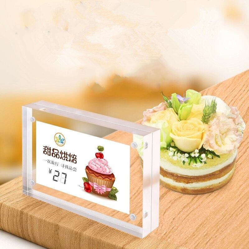 A6 100*150mm Double Sided Frameless Desktop Free Standing Magnetic Acrylic Picture Photo Frame Table Sign Card Holder Stand