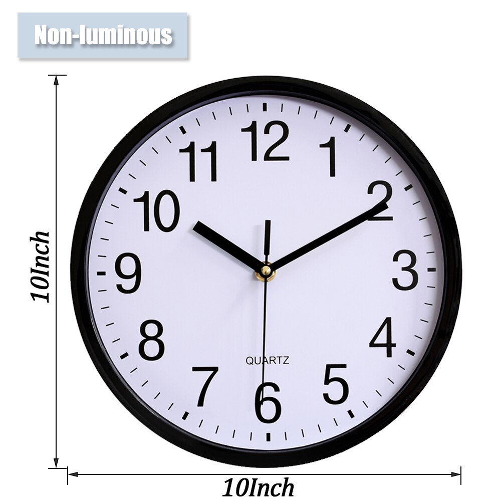 12&#39;&#39; Luminous Clock Round Digital Clock Silent Quartz Watch 10&#39;&#39; Wall Clocks Simple Hanging Wall Clocks Home Bedroom Decoration: Non-luminous Black