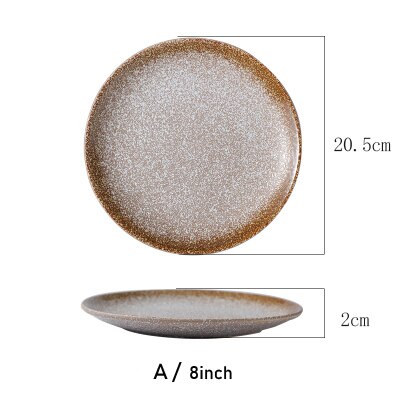 Plato de cerámica Retro , plato de cubiertos Vintage japonés, disco coreano, plato de comedor para el hogar, platos de frutas, vajilla Balck 1249: A 8 inch