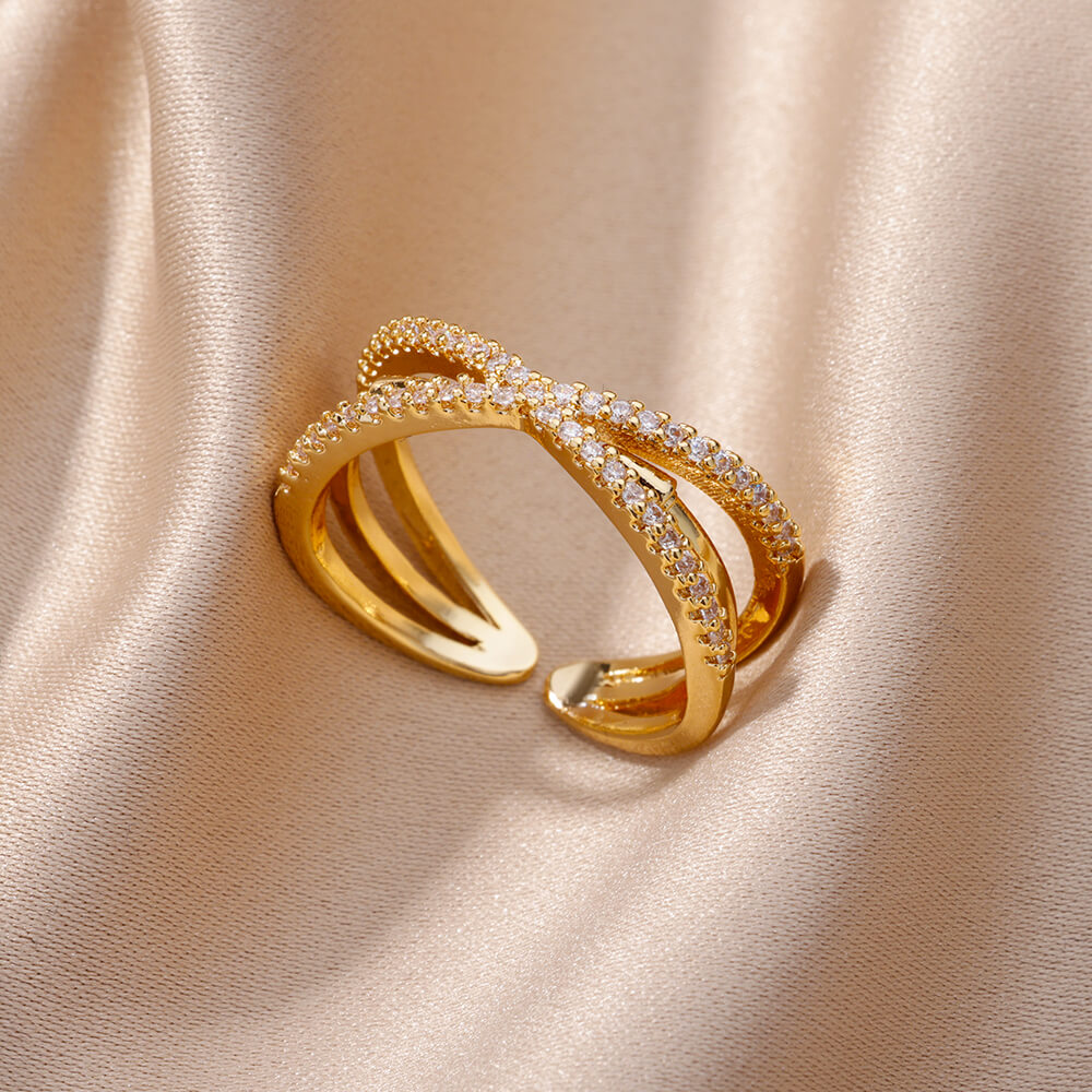 Anillos geométricos de circón de lujo para mujer, anillo abierto de acero inoxidable de Color dorado, joyería estética para de boda a la , para mujer: Transparente