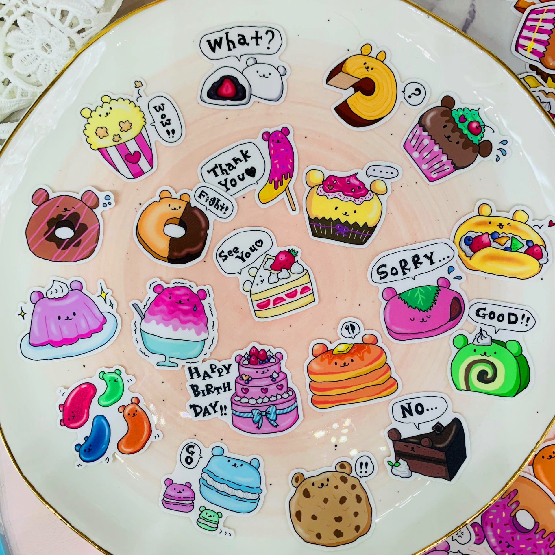 38PCS Cute cartoon food dessert facial expression paper sticker for kids homemade book stickers on laptop / decorative scrapbook