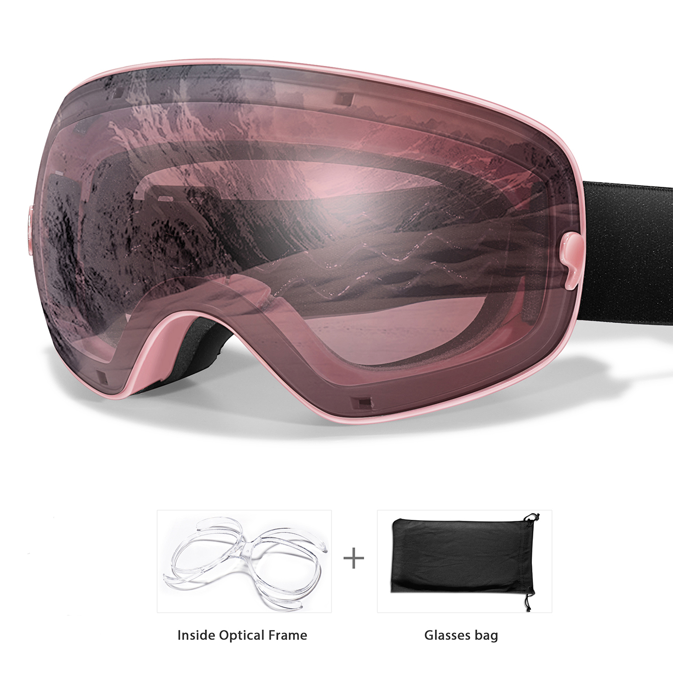 Winter Outdoor SKI Goggles Men And Women Teen, Free Optical Frame and Bag, UV400 Anti-Fog Snowboard Eyewear, Charistmas: green