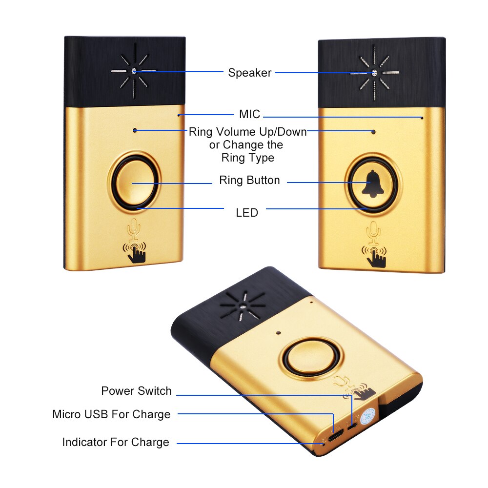 Wireless Voice Intercom Doorbell 2-way Talk Monitor with Outdoor Unit Button Indoor Unit Receiver Smart Home Security Door Bell