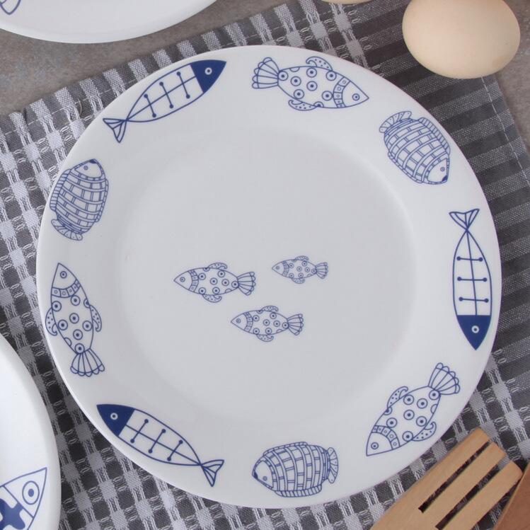 Dinner Plates Fish Pattern Ceramic Plates 8*inch Dinnerware Porcelain Flat Plates Pastry Cake Tray Party Plate Dishes Fruit Dish