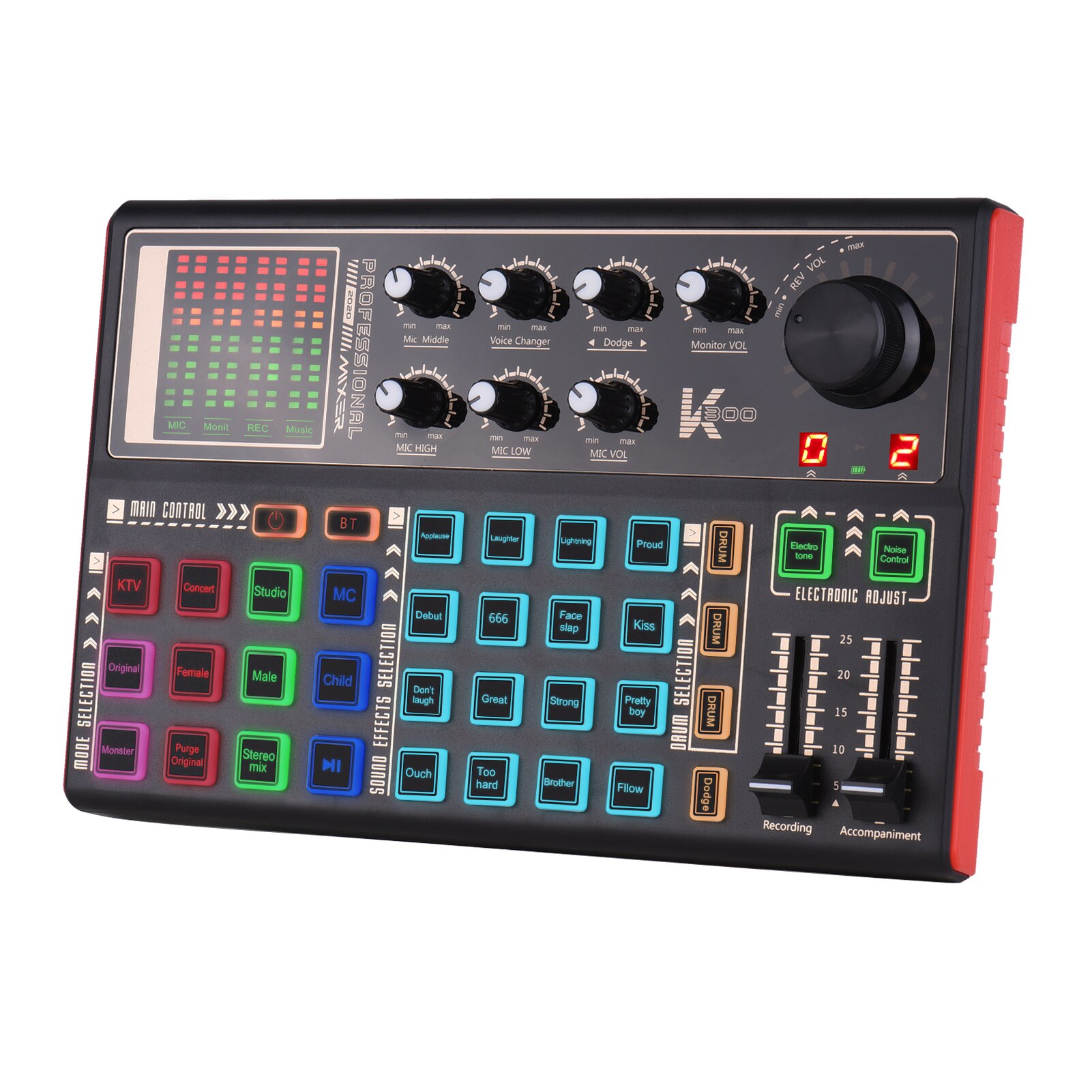 Muslady SK300 Live Sound Card External Voice Changer Audio Mixer Built-in Rechargeable Battery Multiple Sound Effects for Live