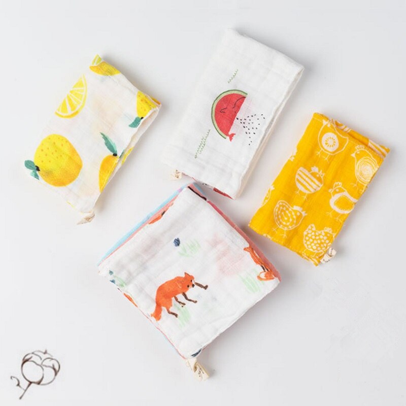 1 unids/lote, pañuelo cuadrado para bebé, toalla de de frutas de 28x28cm, toalla de muselina de algodón para cara infantil, paño de limpieza, algodón de Bambú