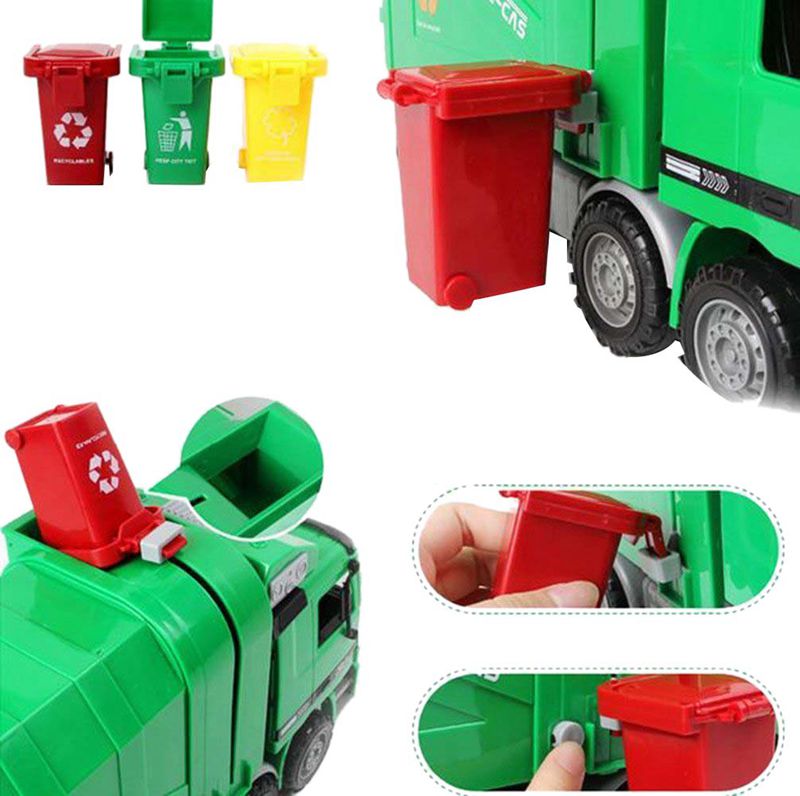 Toy Vehicles Garbage Truck's Trash Cans with Friction Powered Crane Truck Vehicle Toy Construction Toy