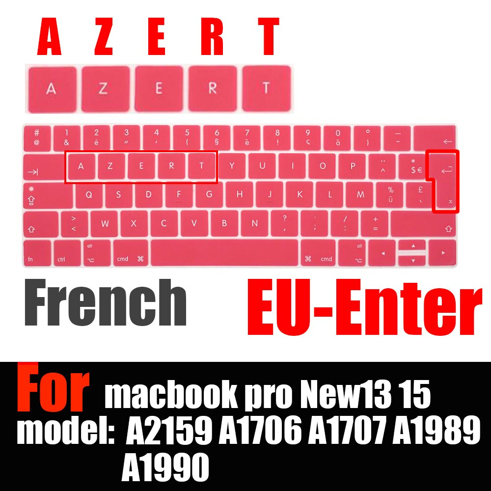 Francuski układ osłona klawiatury ue dla macbook touchbar 13 "15" A1990 A1989 A1707 A1706 folia ochronna na klawiaturę laptopa AZERT: Różowy