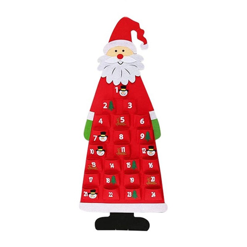 Juleadventskalender med lommer vegghengende nissefilt adventskalender 24 dager nedtelling julekalender for hjemmeinnredning: En