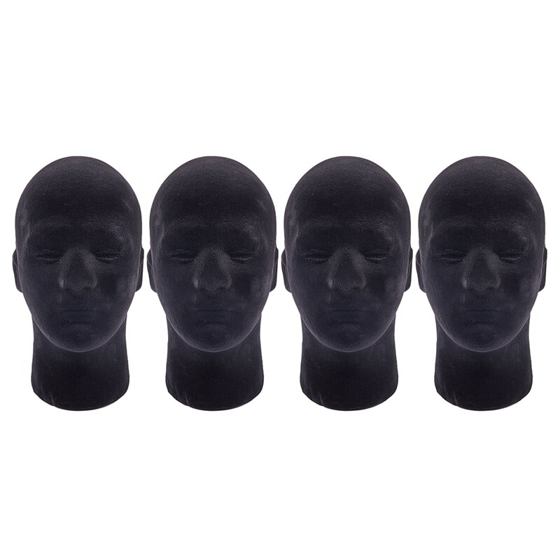 4X Male Styrofoam Foam Mannequin Manikin Head Model Wigs Glasses Cap Display Stand Black