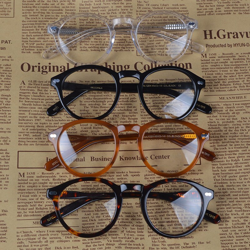 Små runde optiske briller stel mænd kvinder johnny depp briller computer gennemsigtig brille mærke acetat vintage stil