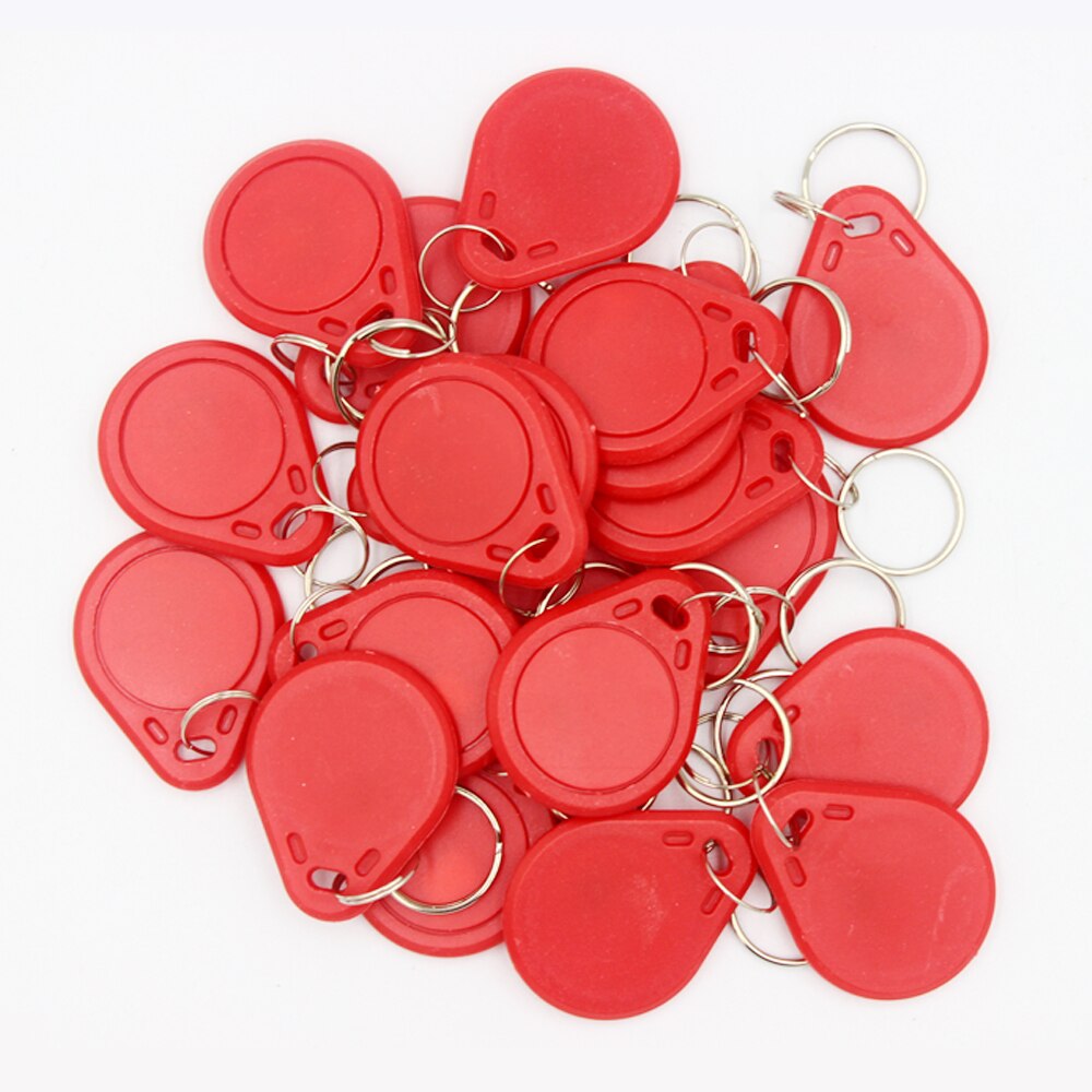 100pcs Waterproof 13.56MHz IC Keyfob Tag RFID Access Control IC Key Finder Card Token Attendance Management Keychain: red