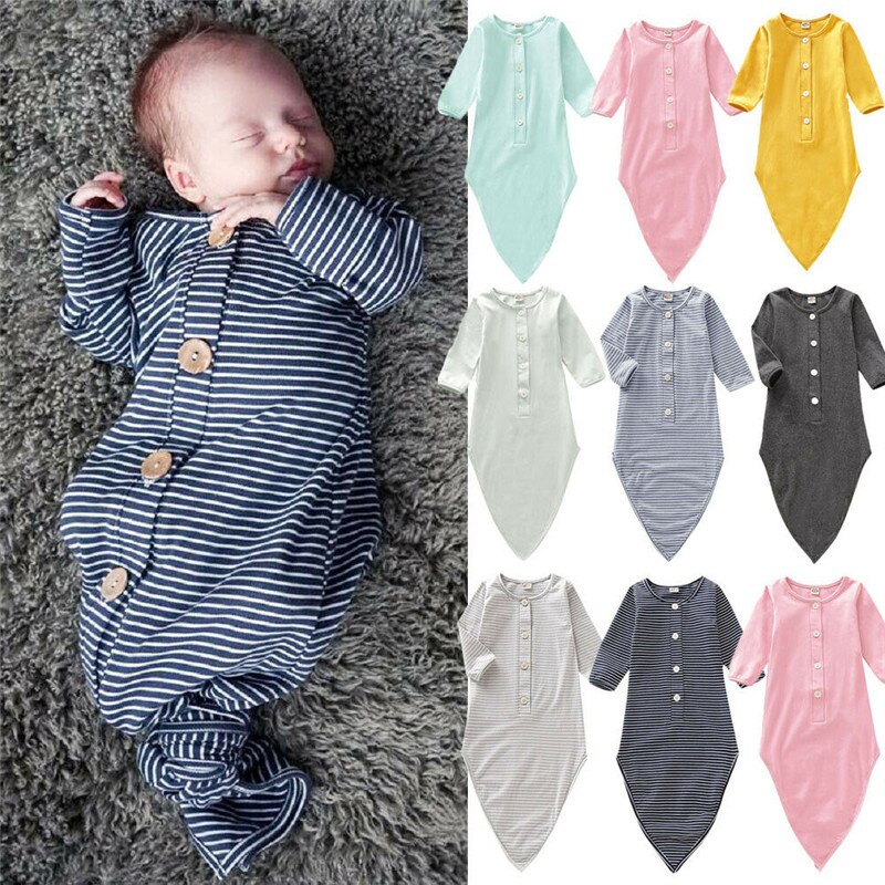 0-12 M Baby Baby Jongen Meisje Slaap Kleding Gestreepte Knoppen Slaap Zak Leuke Lange Mouwen Slapen zak Kindje Katoenen Nachtkleding