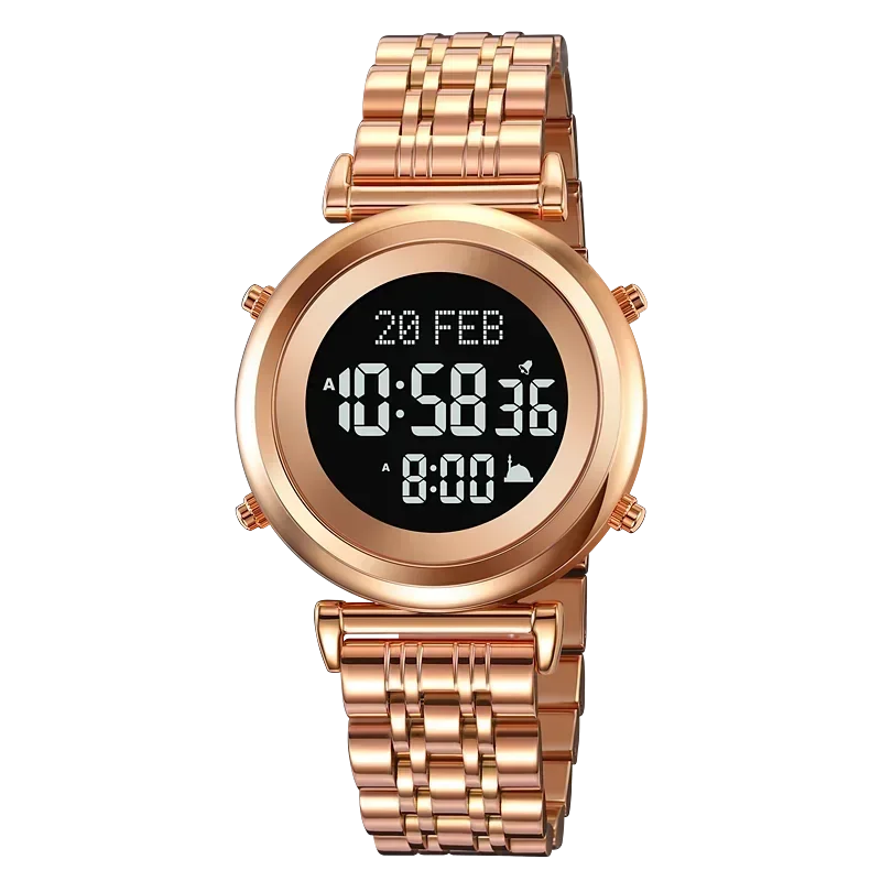 Skmei 2139 Staal Moslim Azan Digitaal Horloge Heren Achterlicht Waterdicht Polshorloge Gebed Qibla Kompas Wekker Horloge 1861: Bronze