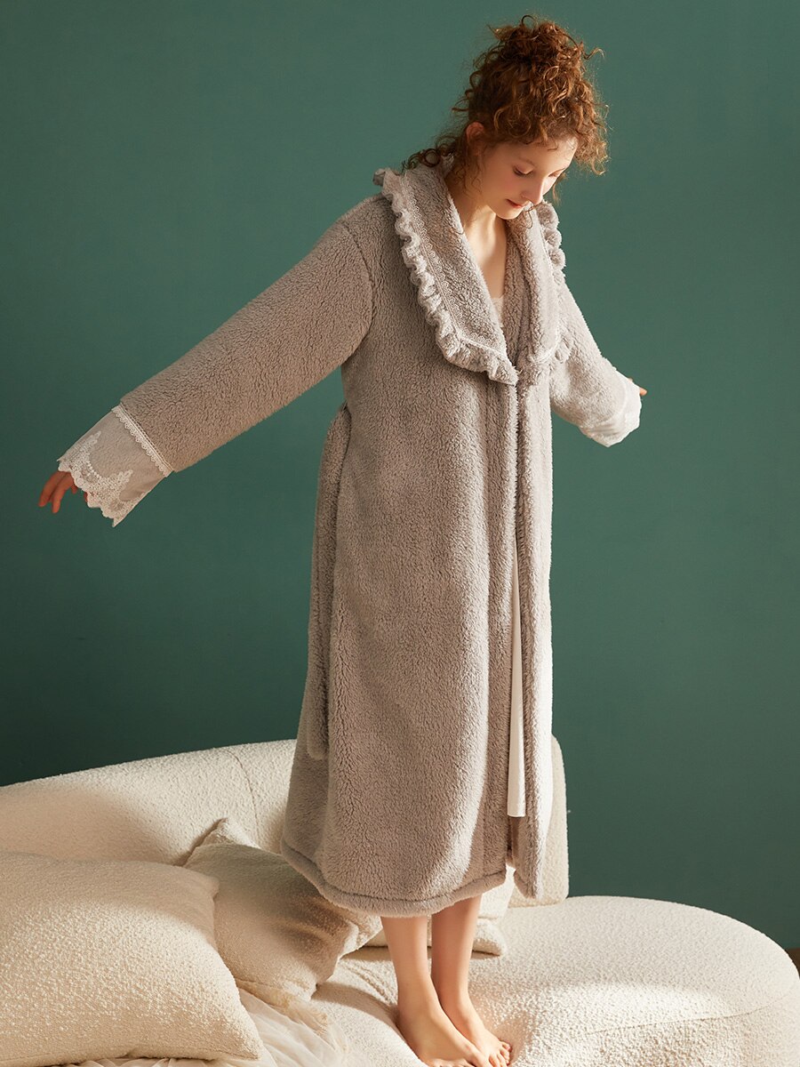Camisón de terciopelo para mujer, ropa de dormir, color rosa y gris, para invierno