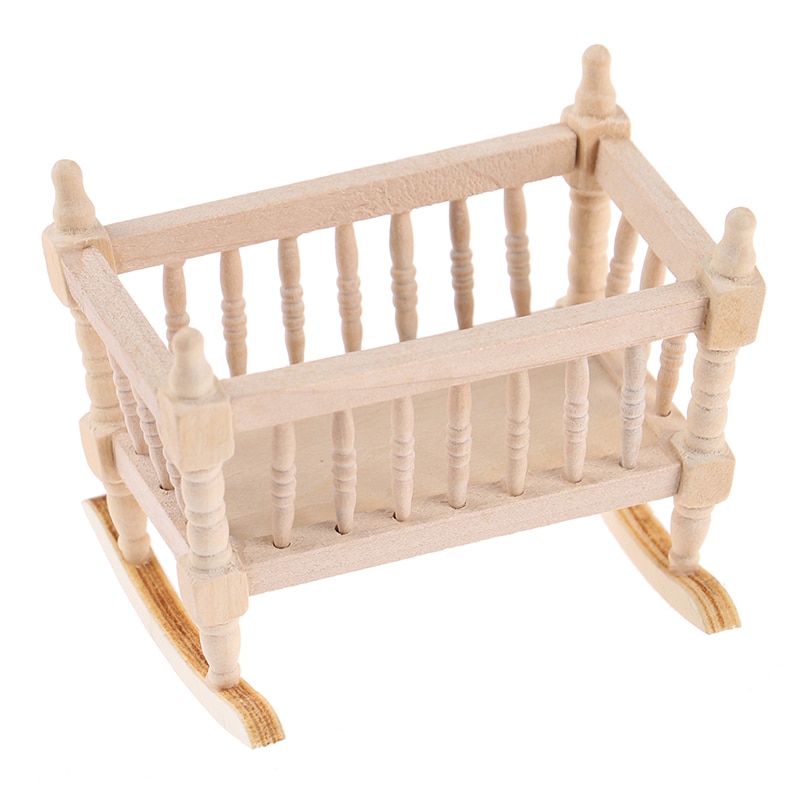 1:12 Dollhouse Miniatuur Poppen Meubels Witte Houten Cardle Baby Bed Kids Speelgoed Houten Nursery Cradle Baby Poppenhuis Accessoires