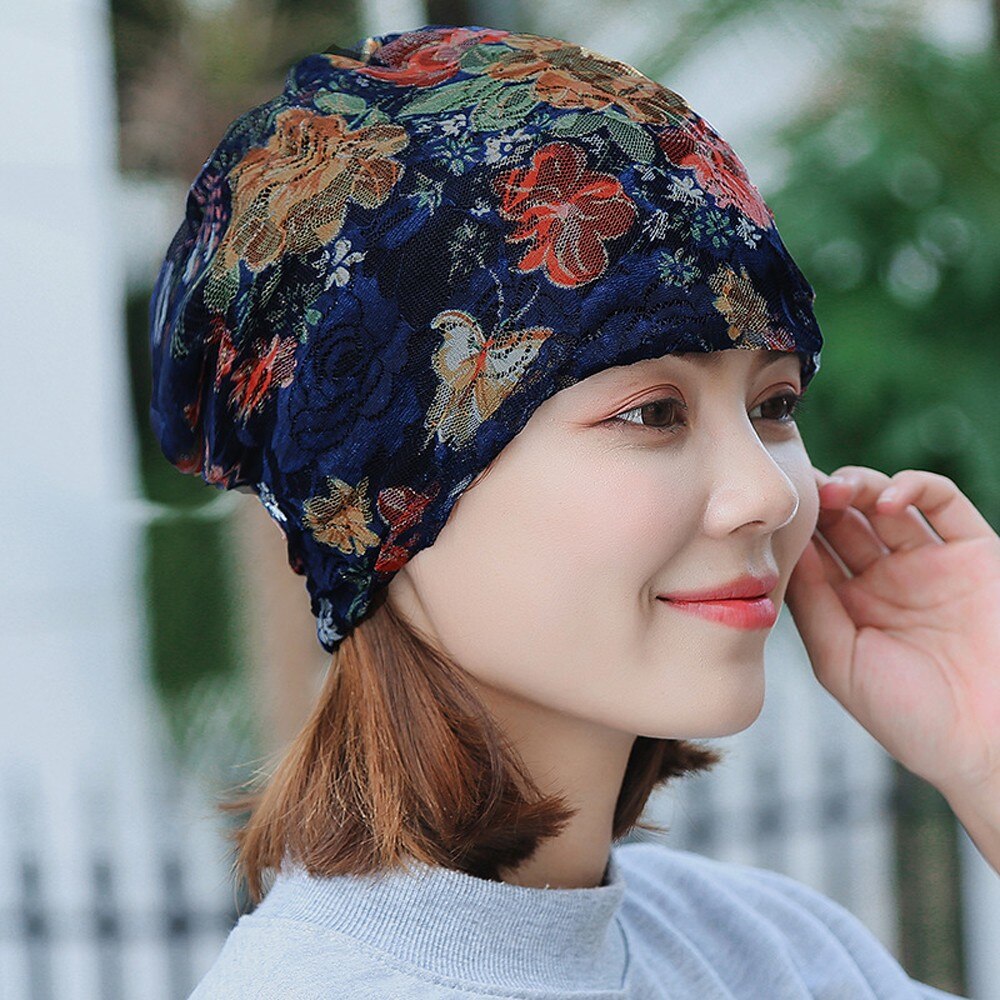 Kvinder blomst muslim cancer kemo hat hue tørklæde turban hoved wrap cap trykt hovedbeklædning dame hatte  #t5p: Flåde