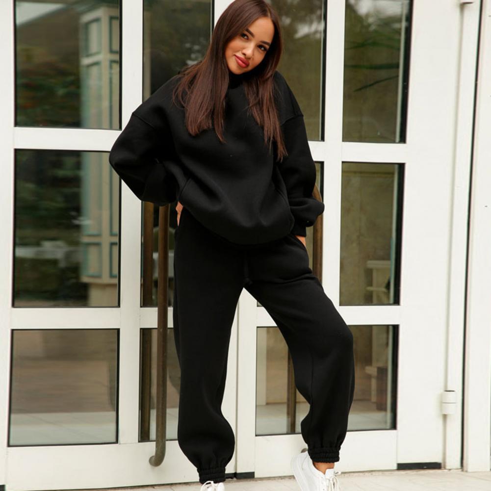 Oversized Hoodie Sweatpants Set Two Piece Women Tracksuit Autumn Trouser Suits Thermal Sweatshirt Solid Sports Hoodie Sportswear