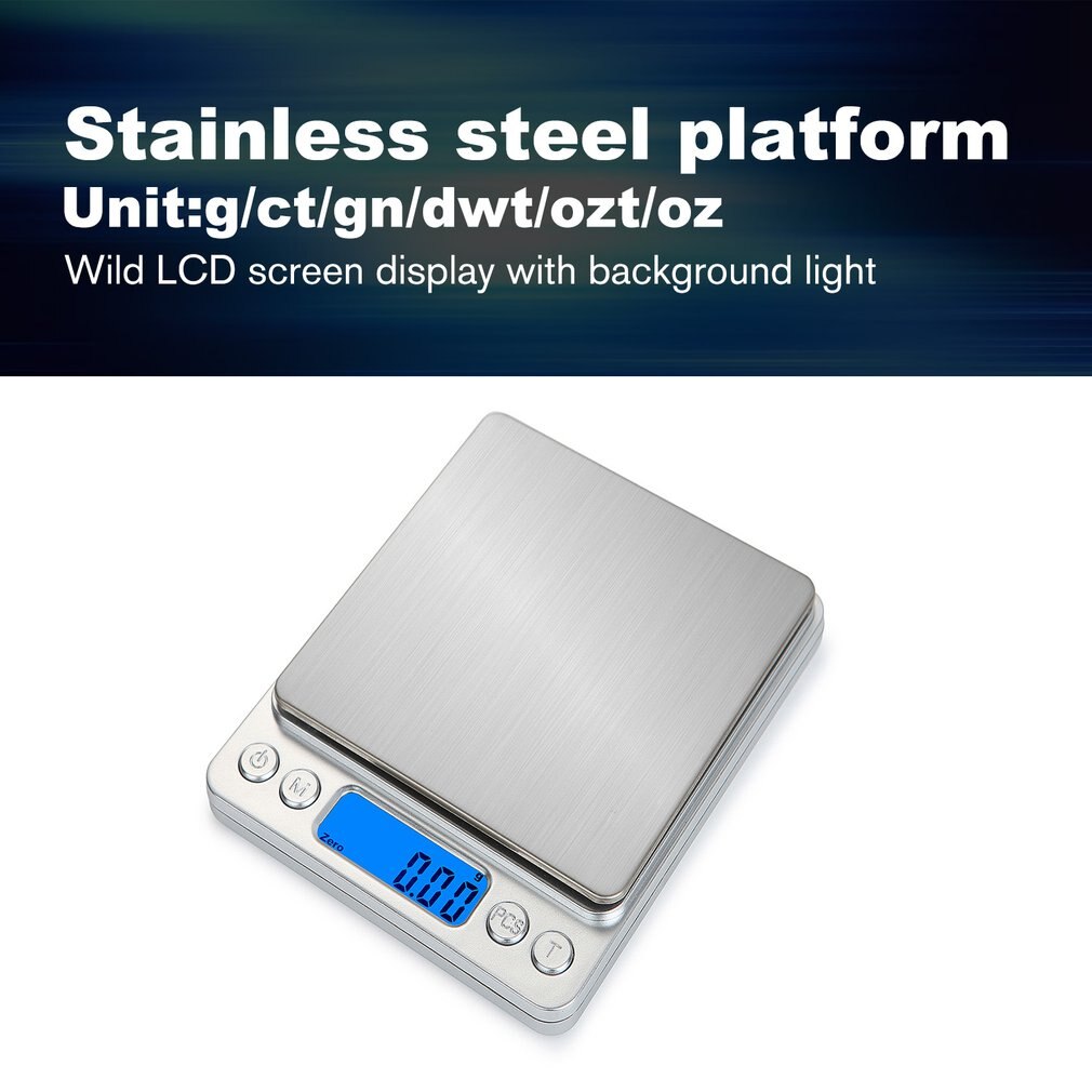 HT-I200 1000/2000/3000g x 0.1g Portable Stainless Steel Electronic LCD display Food Scales Kitchen Jewelry Weight Digital Scale: Default Title