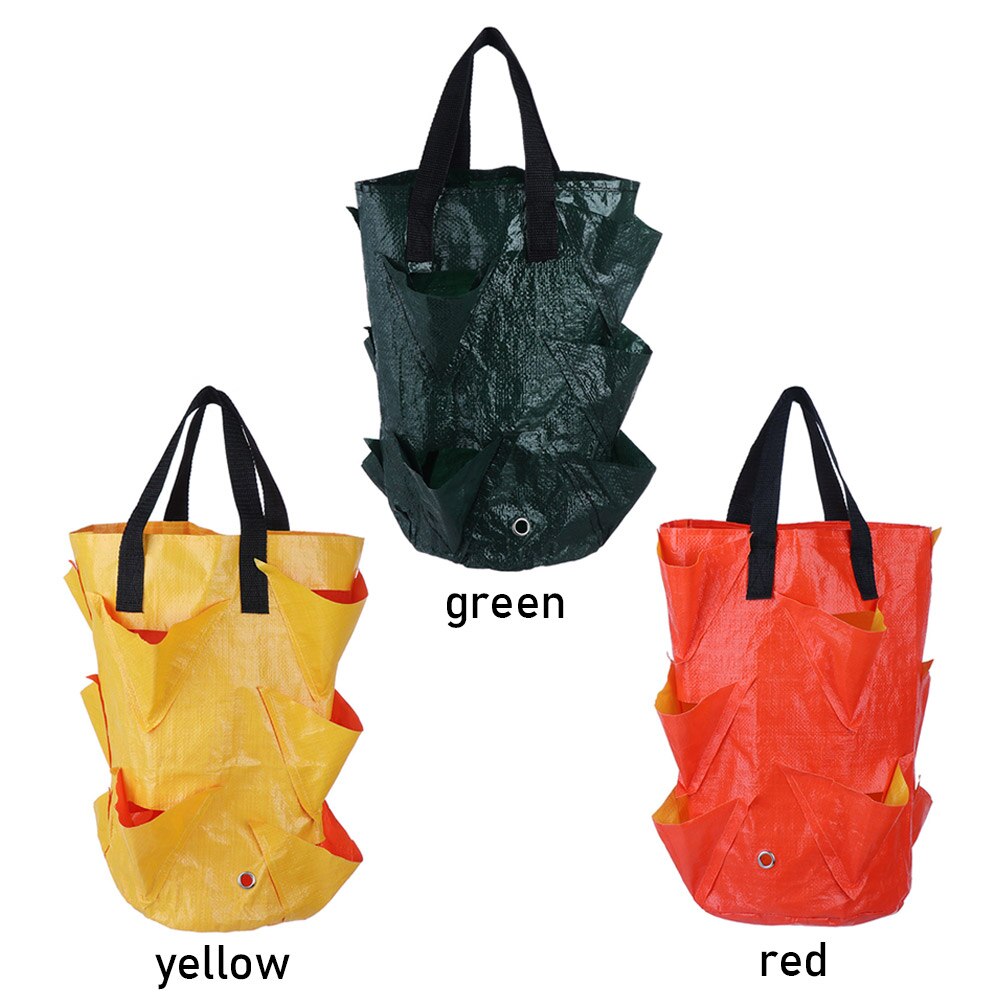 Bolsa para cultivo de fresas, contenedor multiboca de tela fuerte, bolsa para maceta colgante para plantas bonsái, suministros de jardín