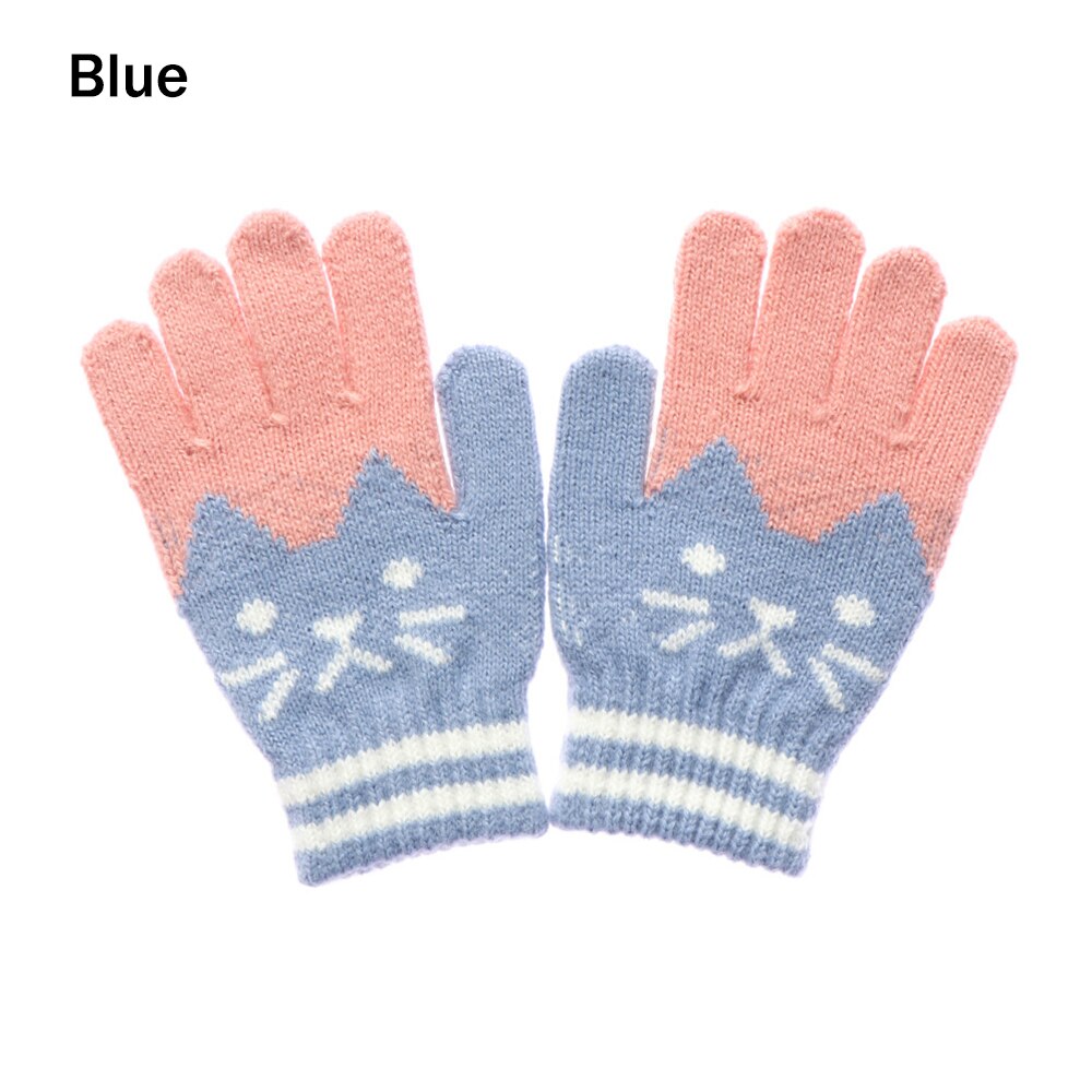 4-10Years Baby Handschoenen Zachte Cartoons Leuke Kat Wanten Peuter Meisjes Kids Winter Jongens Warme Dikke Gebreide Handschoenen Kinderen Accessoires: Blue